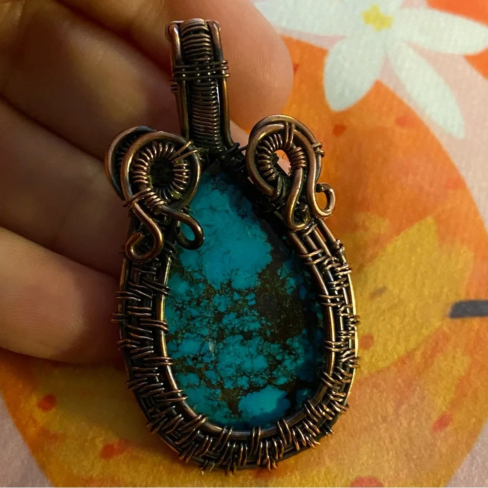 Turquoise #2 Handmade Copper Wire Wrapped Pendant Necklace